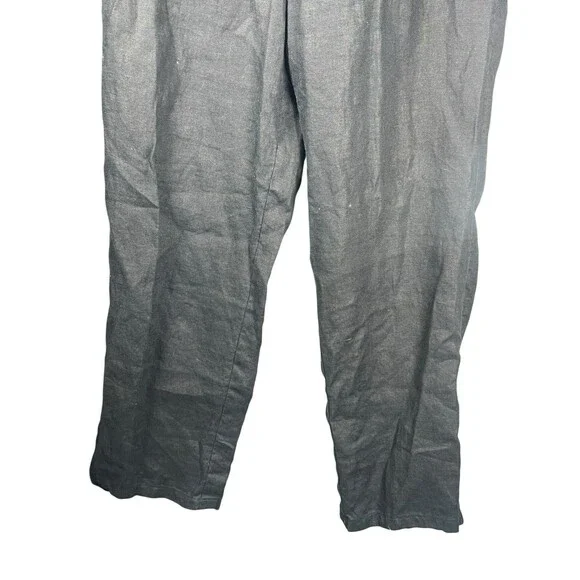 J. Jill M Black Linen Pants Lagenlook Minimalist Pull On Wide Straight Leg Beach - Picture 3 of 9